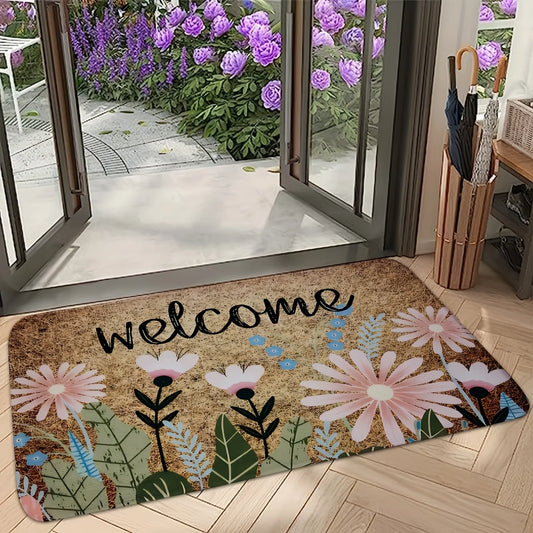 Blumenmuster Outdoor Fußmatte – Goldene Diamant-Velours-Material, Perfekt für Innen- und Außentüren & Badezimmer Kaufschwan® 50X80cm