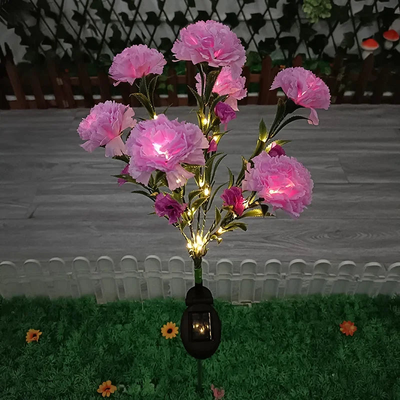 LED Solar Nelken- & Rosenblumen-Feenlichterkette – Wasserdichte Gartenlichter für Hof, Rasen, Wege & Muttertagsgeschenk Kaufschwan® Nelke Lila
