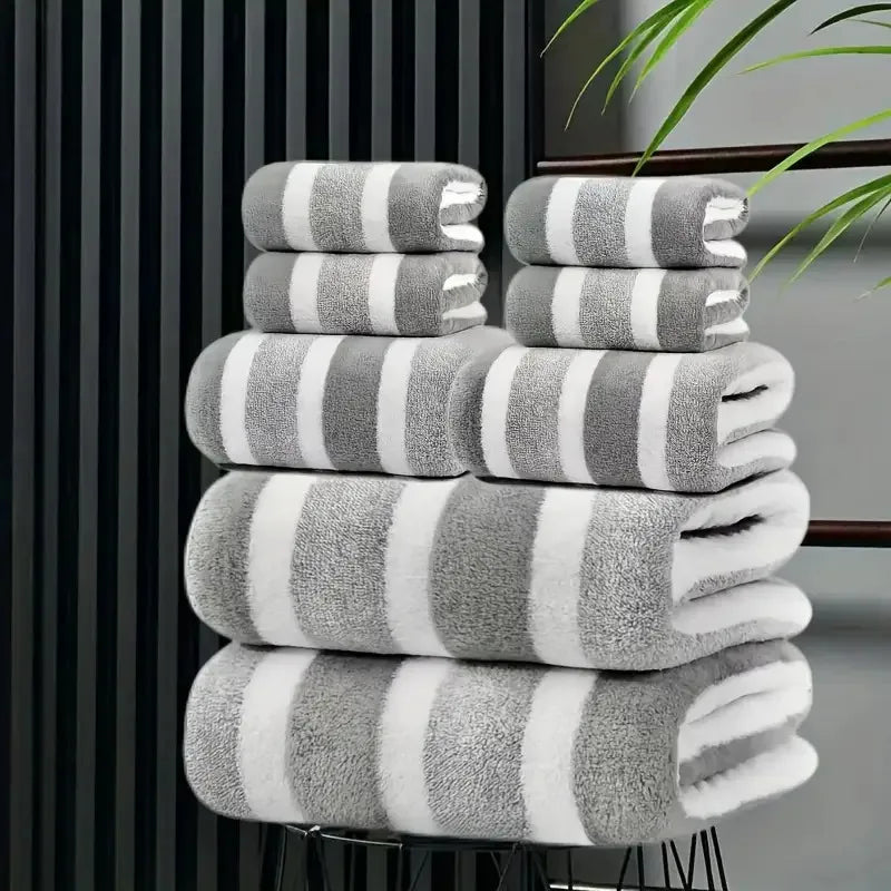 8-teiliges Gestreiftes Badetuch Set – Ultraweich, Hochsaugfähig & Fusselfrei | Fünf-Sterne Hotelqualität Handtücher Kaufschwan®