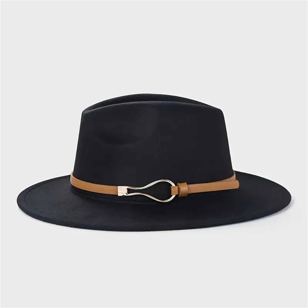 Damen Western Cowboy Hut – Stylischer Flachkrempen-Wollhut mit Leder Schnalle, Jazz-Accessoire für Herren Kaufschwan®