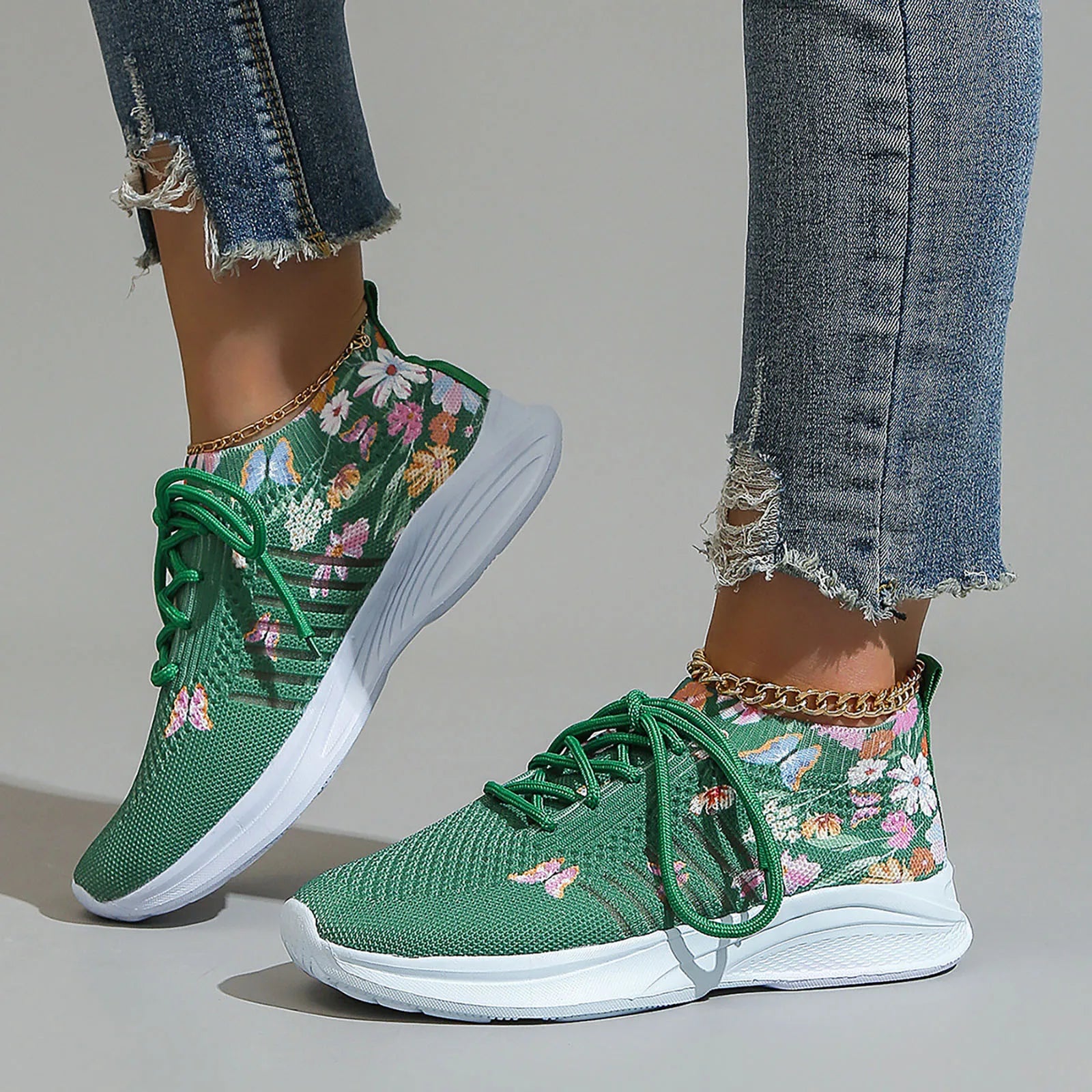 Damen Atmungsaktive Strick-Sneaker – Flying Weave Mesh Schnürschuhe | Runde Zehenform, Weiche Sohle & Bequeme Freizeitschuhe Kaufschwan®