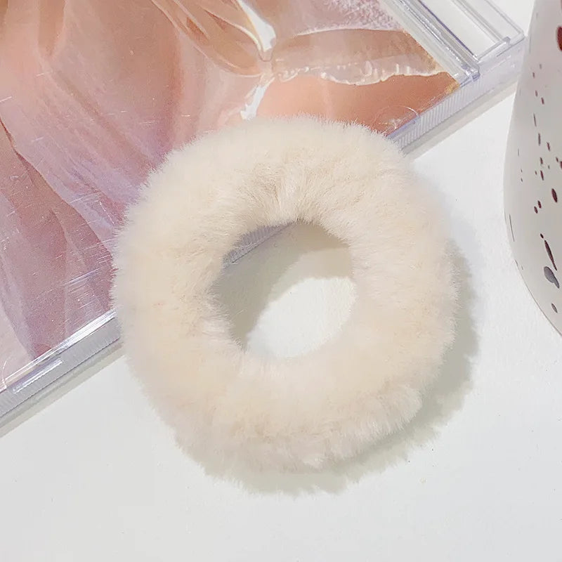 Bunte Flauschige Haargummis | Plüsch-Scrunchies für Damen & Mädchen | Weiche Elastische Pferdeschwanzhalter Kaufschwan® Beige