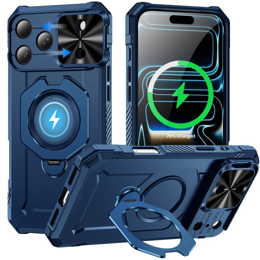 Hochwertige Mecha-Armor MagSafe-Hülle für iPhone 18 Pro & iPhone 18 Pro Max – Magnetischer Ständer mit Verschiebbarem Kameraschutz Kaufschwan®