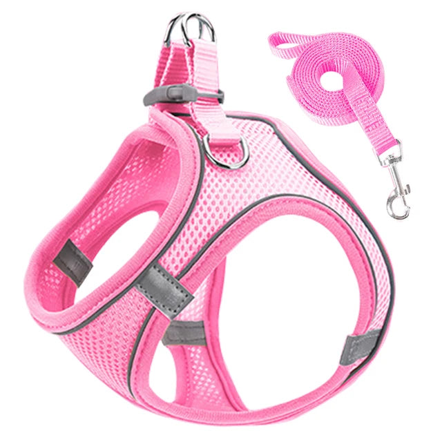 Reflektierendes Verstellbares Katzengeschirr für Katze mit Leine – Geschirr- & Leinen-Set für Katzen Kaufschwan® Rosa XXXS