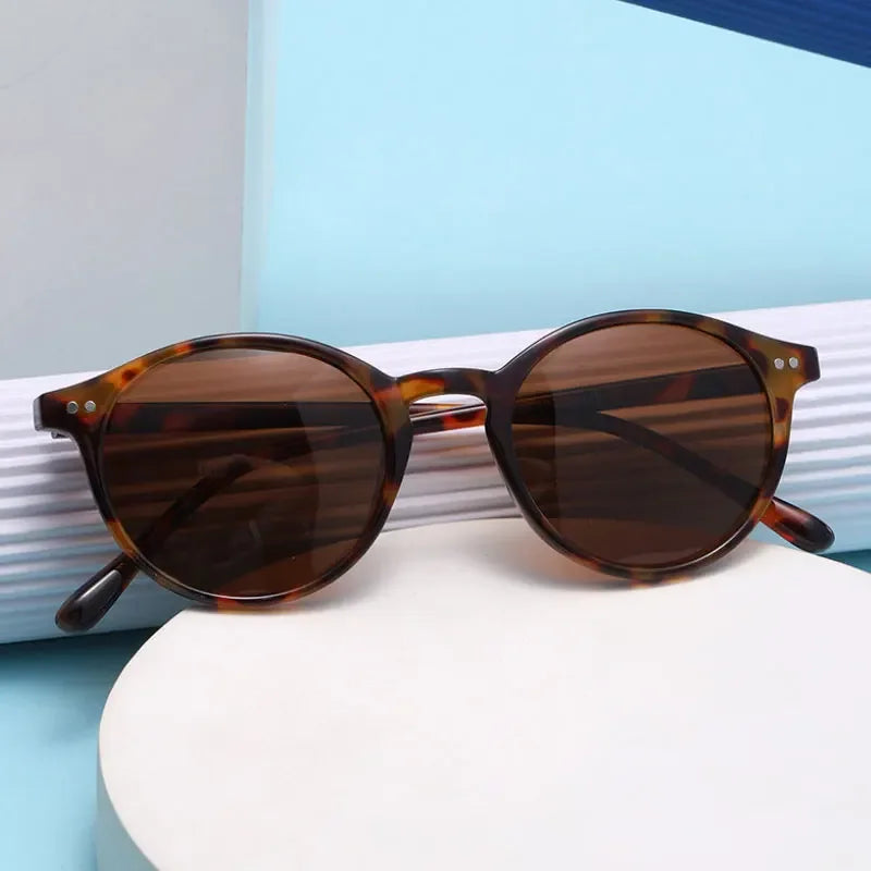 Runde Polarisierte Retro-Sonnenbrille – Klassische Sonnenbrille mit Leopardenmuster, Schwarzen Gläsern und UV400-Schutz für Damen und Herren Kaufschwan®