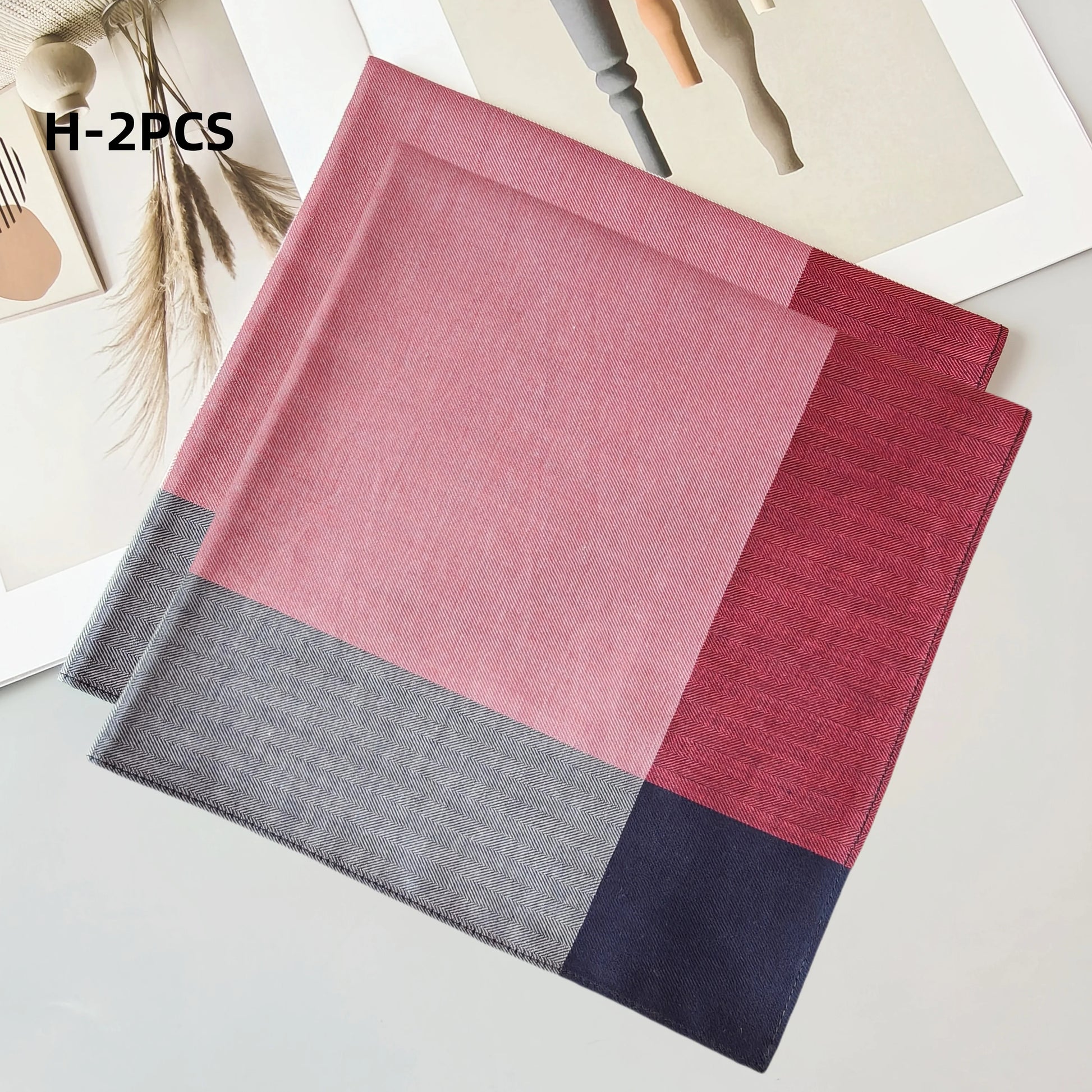 2er Set Baumwolltaschentücher – 44CM / 17,3 Zoll Kariertes Einstecktuch, Weich, Saugfähig & Angenehm Kaufschwan® Rot-Grau-Schwarz gemustert 2er Set