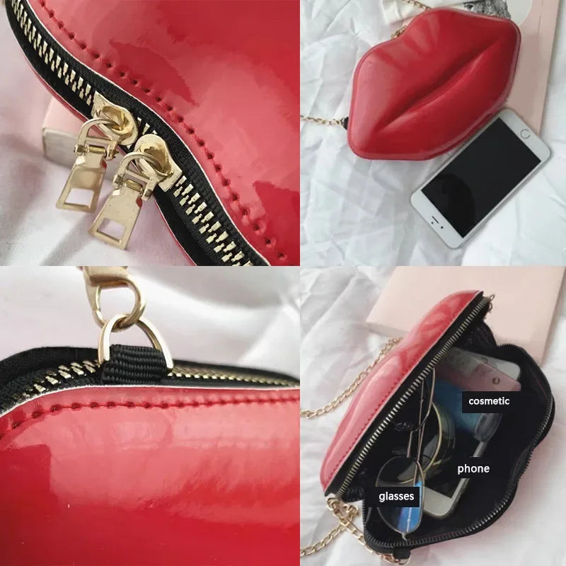 Lippen Design Schultertasche – Luxus Designer-inspirierte Damen Messenger & Handtasche | Einfarbige Zipper Umhängetasche Kaufschwan®