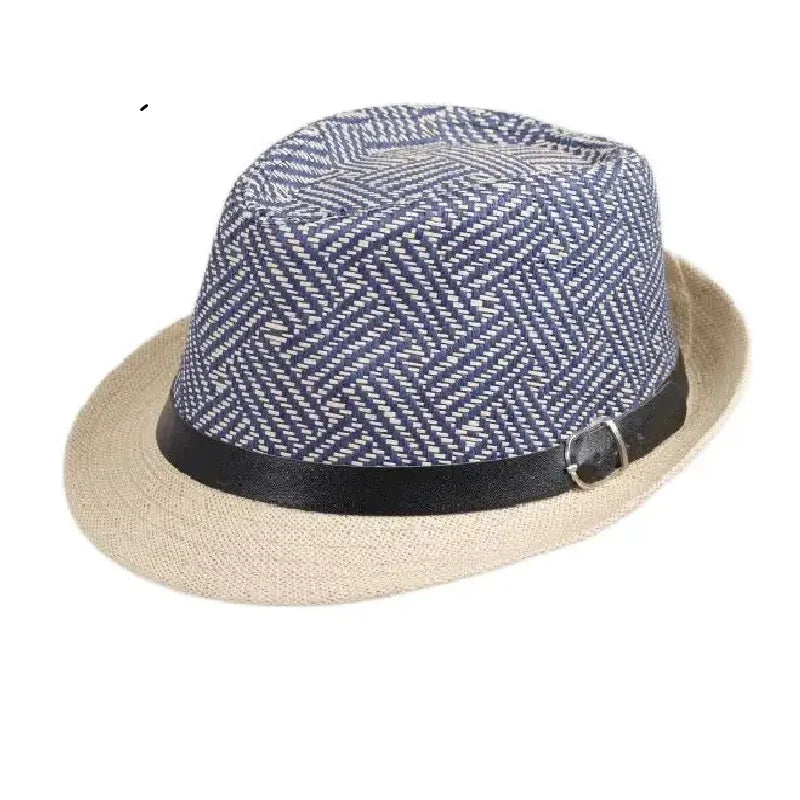 Retro Sonnenhut – Britischer Top Hat Stil, Geometrischer Strohhut mit Gürtel, Unisex Strand & Partner Fedoras