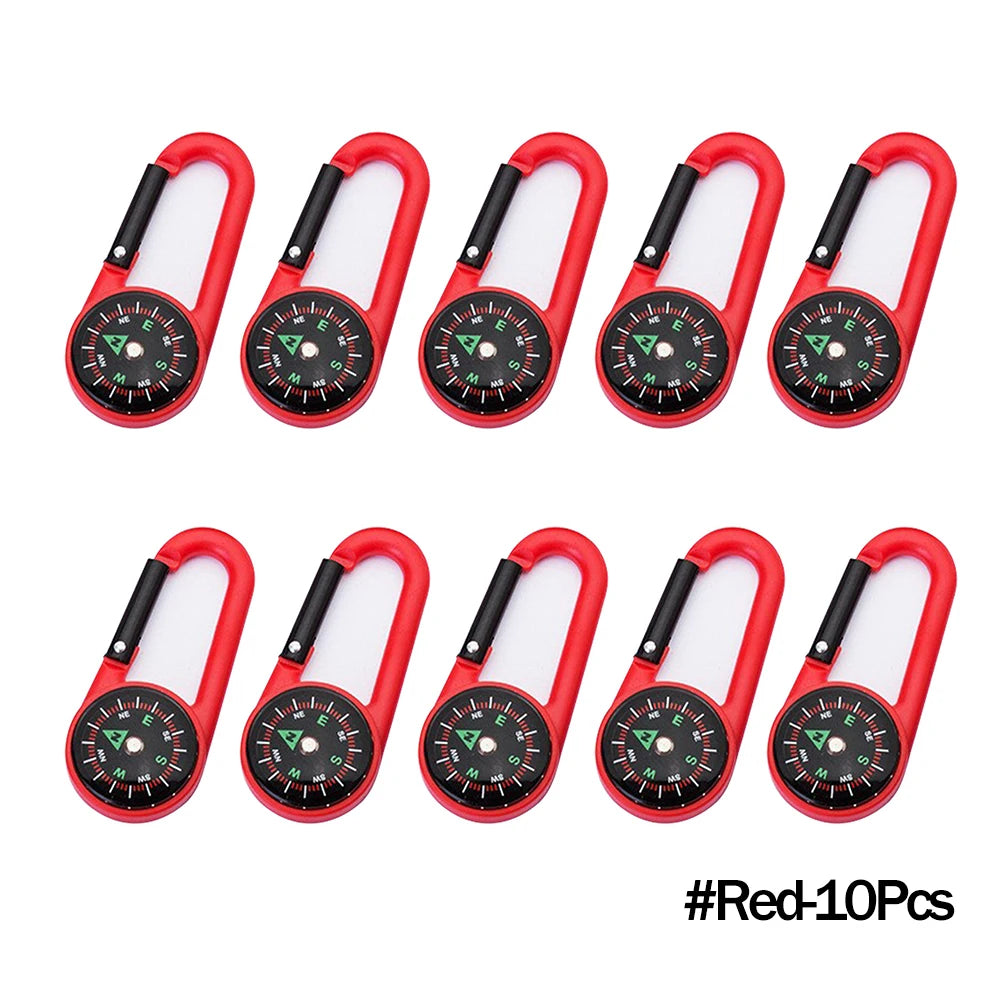 Outdoor Kompass Karabiner Schlüsselanhänger – Mini Camping Buckle für Bergsteigen, Wandern, Rucksäcke & Survival | Kinder Geschenkclip mit Kompass Kaufschwan® Rot – 10 Stück