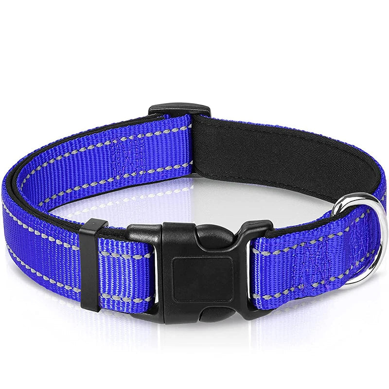 Reflektierendes Verstellbares Hundehalsband Gepolstert Nylon Neopren für Mittel Große Hunde Kaufschwan® Marineblau L