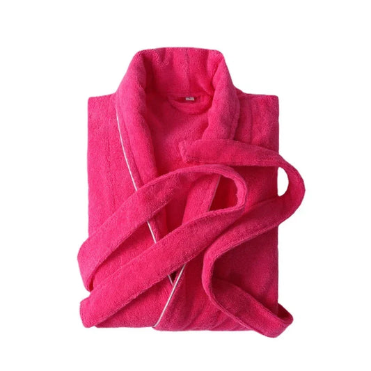 100% Baumwolle Frottier-Bademantel – Unisex Langer Dicker Morgenmantel für Damen & Herren, Hotelqualität Kaufschwan® Rosenrot M