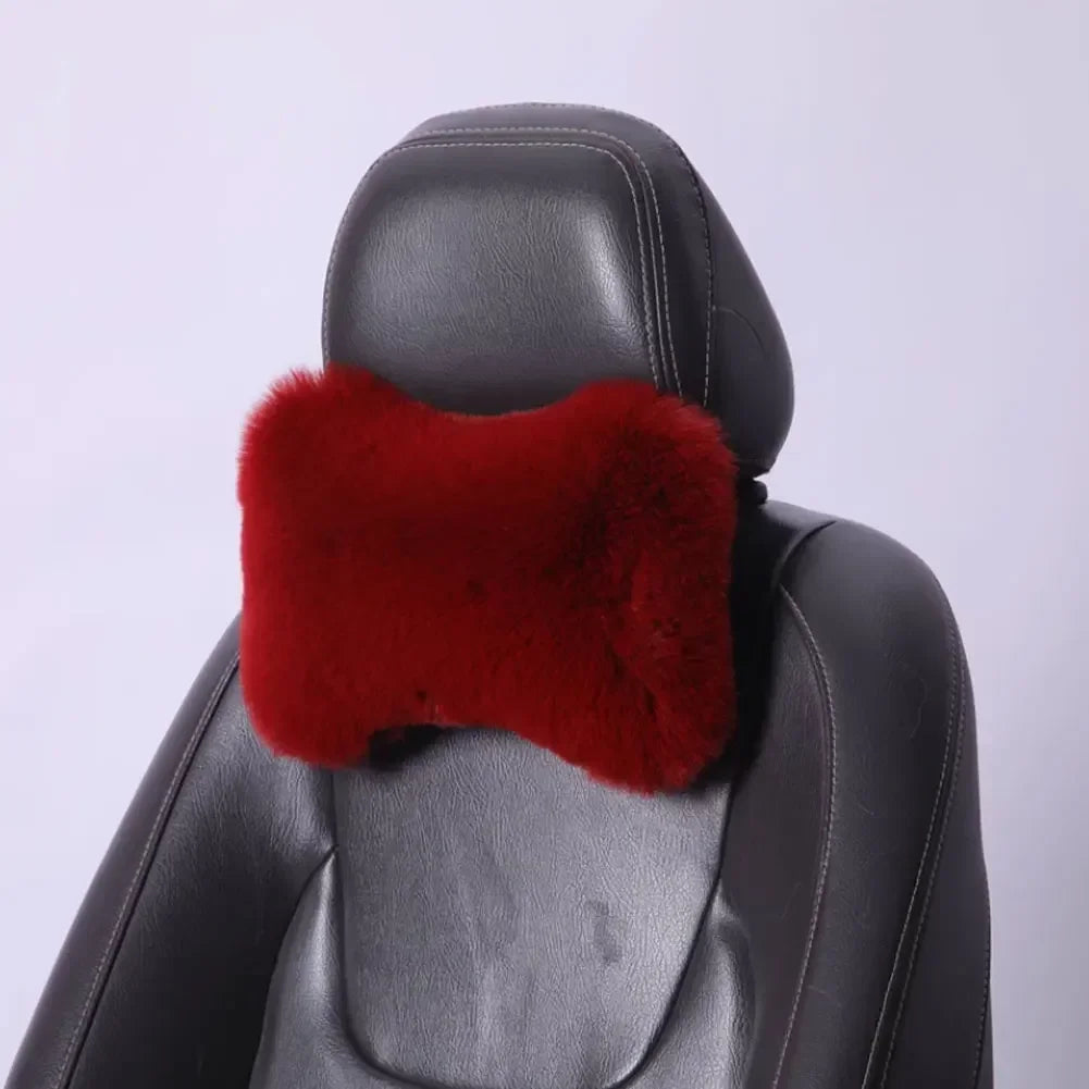 Weiches Plüsch-Nackenkissen fürs Auto – Atmungsaktives Kopfstützenkissen für Kopf & Nacken Kaufschwan® Rosenrot