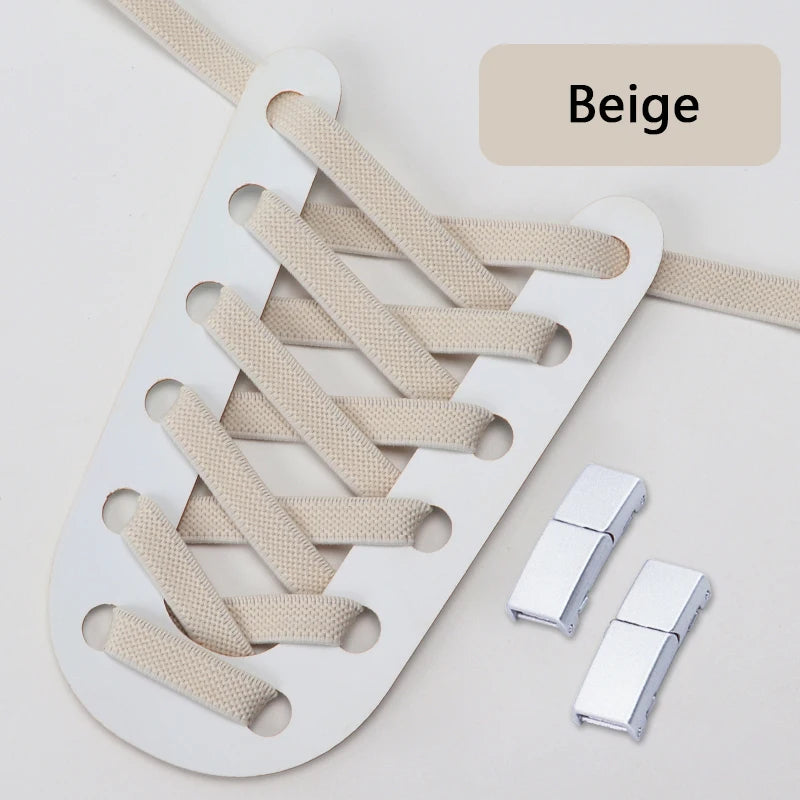 Magnetische Lock-Schnürsenkel – 8mm Breite Flache Elastische No-Tie Laces | Einfaches Schuhzubehör für Sneaker & Tennisschuhe Kaufschwan® Beige 100cm