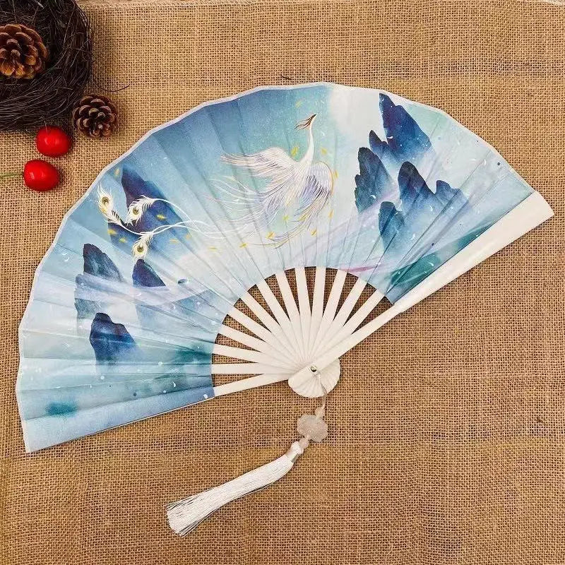 Retro Drachen Faltfächer | Beidseitiger Seidenstoff Handfächer | 8-Zoll Tragbarer Chinesischer Hanfu Fächer für Damen & Herren Kaufschwan®