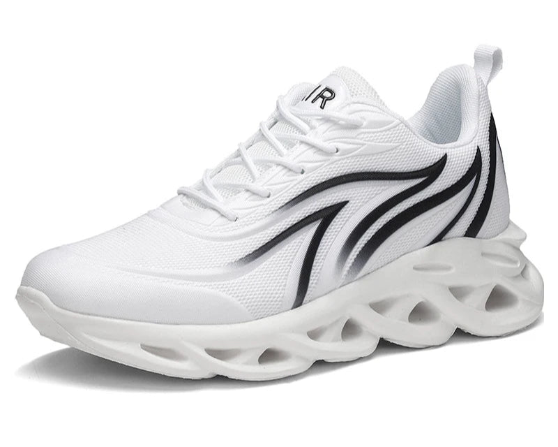 Herren Flammen-Print Sneaker – Flying Weave Sportschuhe | Bequeme Laufschuhe & Outdoor Trainingsschuhe Kaufschwan® Weiß 39