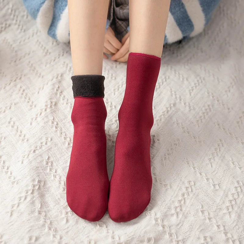 Damen Winter Warme Kurzsocken | Dicke Thermo Kaschmir Wolle Nylon Samt | Gemütliche Haus- & Stiefelsocken (1–20 Paar) Kaufschwan® Rot 10 Paare