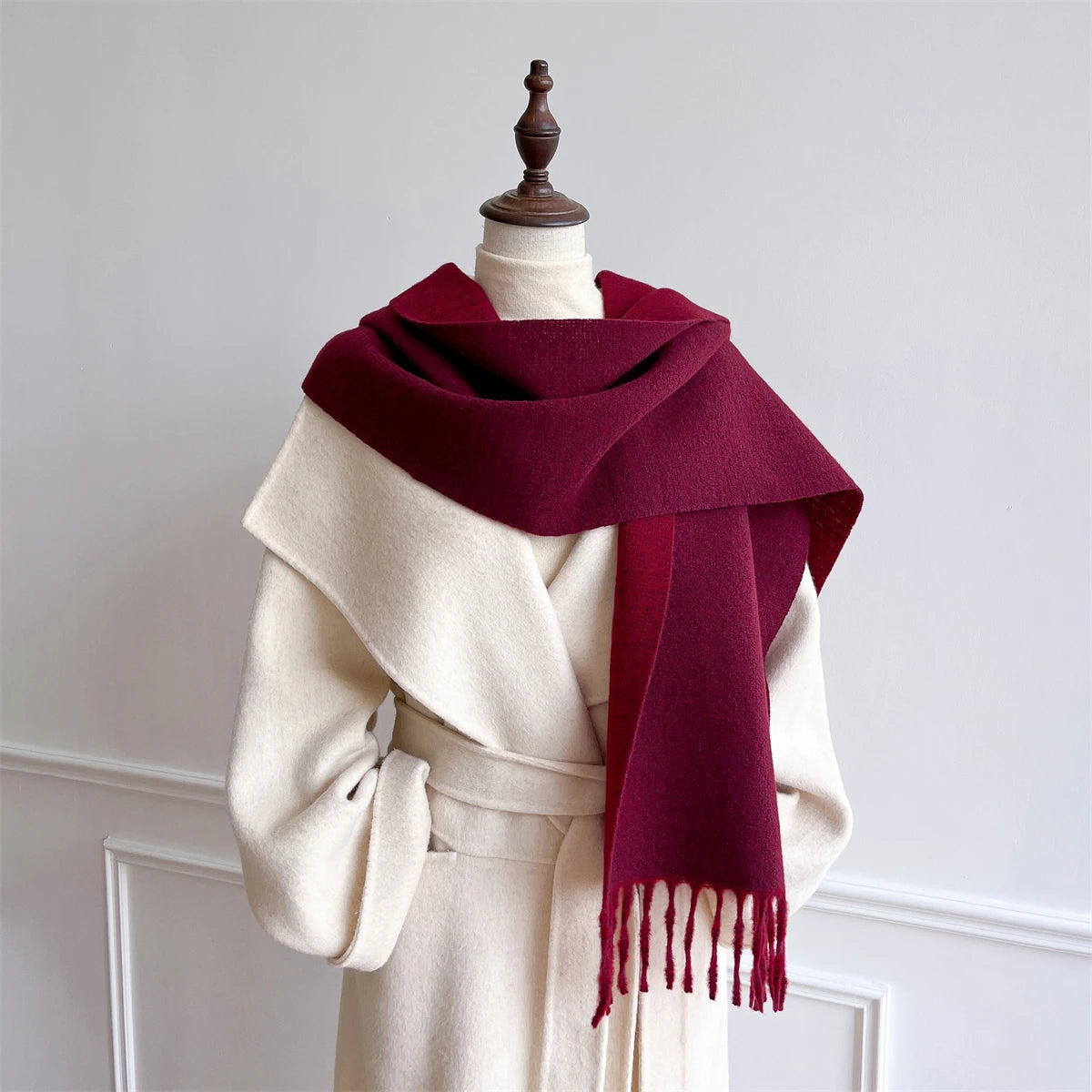 Luxus Damen Schal | Winter Warmer Schal Umschlagtuch & Stola | Pashmina Foulard, Bandana & Decken Poncho Kaufschwan® Weinrot 30x180cm