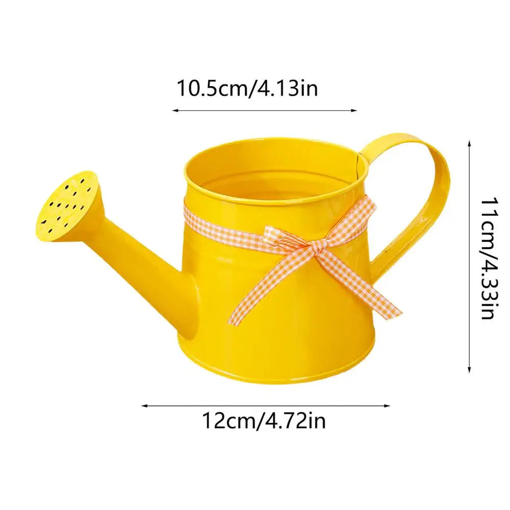 Mini Watering Can 1L Metal Pot with Sprinkler Head and Gingham Ribbon Modern Plant Watering Cans for Home Office Balcony Garden Kaufschwan® Gelb
