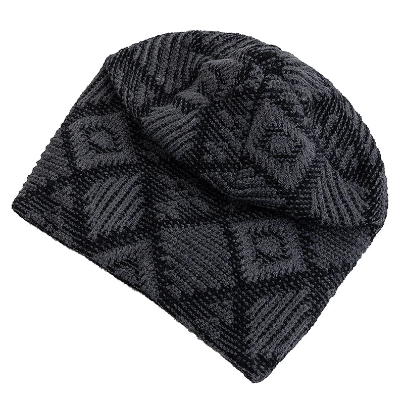 Unisex Winter Mütze – Farbblockierte Diamant-Strickmütze mit Plüschfellfutter | Warme Outdoor-Mütze für Damen & Herren Kaufschwan®