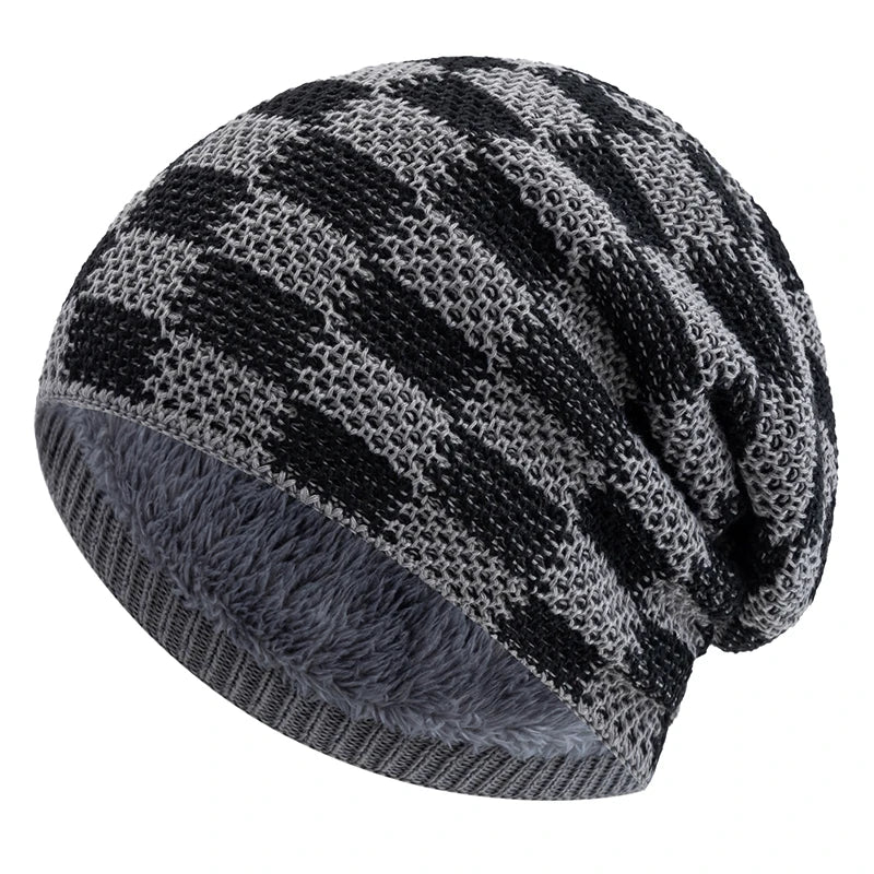 Unisex Slouchy Winter Beanie Mütze – Zweifarbige Grid-Strickmütze für Damen & Herren | Warme Oversize Mütze für Ski & Alltag Kaufschwan® Grau 56cm-60cm