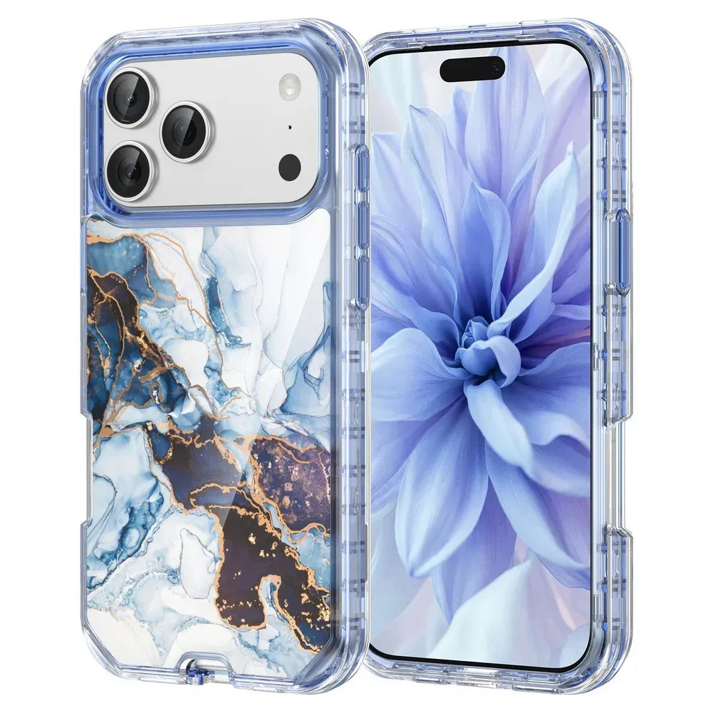 3-in-1 Mehrschichtige Stoßfeste Armor-Schutzhülle für iPhone 18 Pro & iPhone 18 Pro Max – Marmoroptik mit Veredelten Details Kaufschwan®