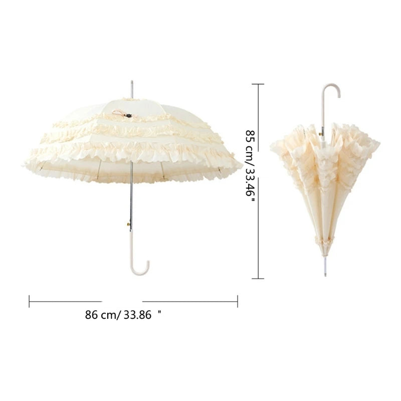 Leichter Sommer & Regen Spitzen Schirm – Sommer Lolita Spitzen-Parasol – Femininer Damen Sonnenschirm, Niedlicher Haushalts-Schirm für Sonne & Stil