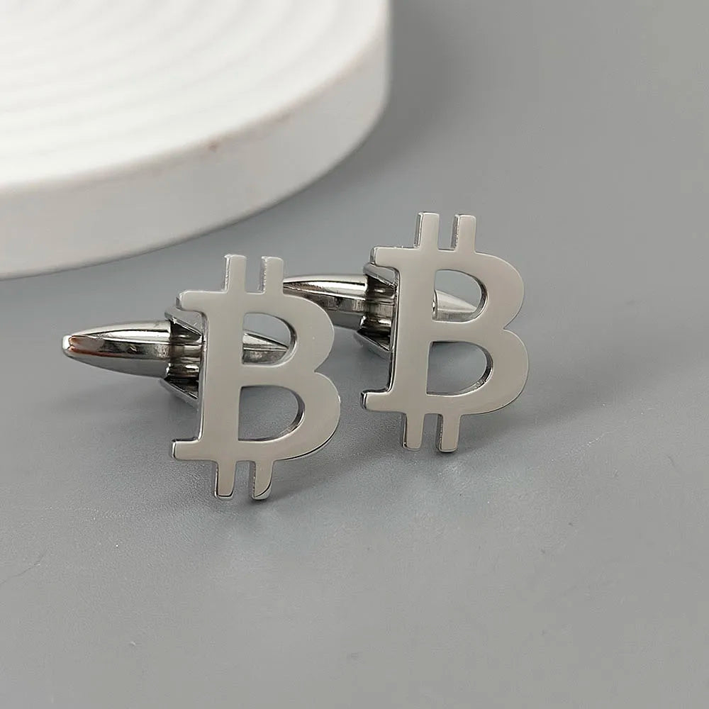 Edelstahl Manschettenknöpfe – Bitcoin Symbol Design | Modische Reversnadel & Geschenk für Freunde Kaufschwan® Silber