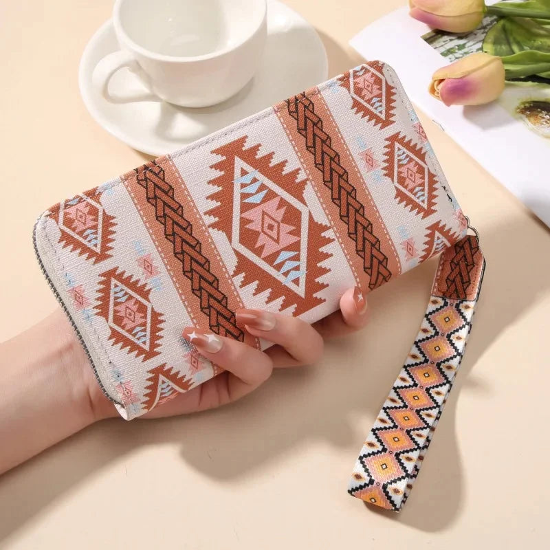 Vintage Damen Langbörse mit Geometrischem Muster – Doppeltes Fach & Große Kapazität | Koreanischer Stil Handy & Münzgeldbörse Kaufschwan® Aprikose