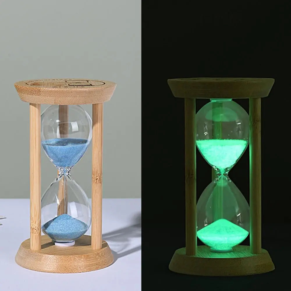 Bambus Leuchtende Sanduhr – Kreativer Fluoreszierender Glas Timer mit Naturrahmen