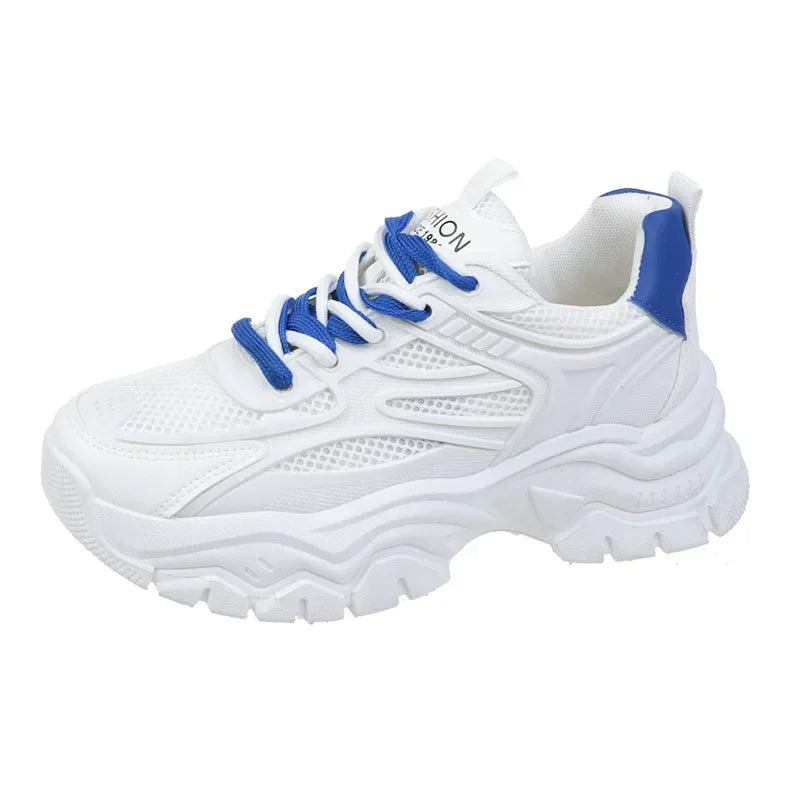 Damen Plateau-Sneaker – Runde Zehenform, Mesh Tennisschuhe | Herbstmode Atmungsaktive & Bequeme Sportschuhe