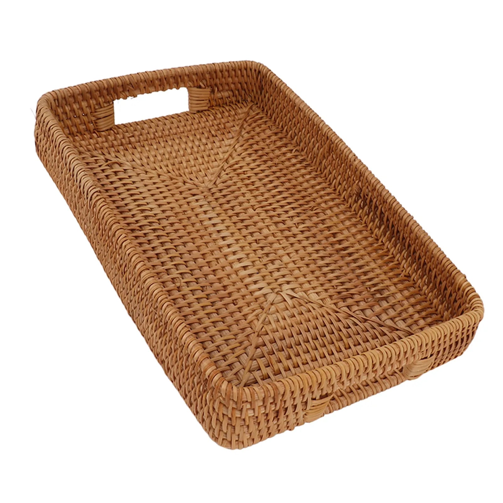 Geflochtenes Rattan Serviertablett – Großes Aufbewahrungs-Tablett im Landhausstil für Obst & Desserts Kaufschwan®