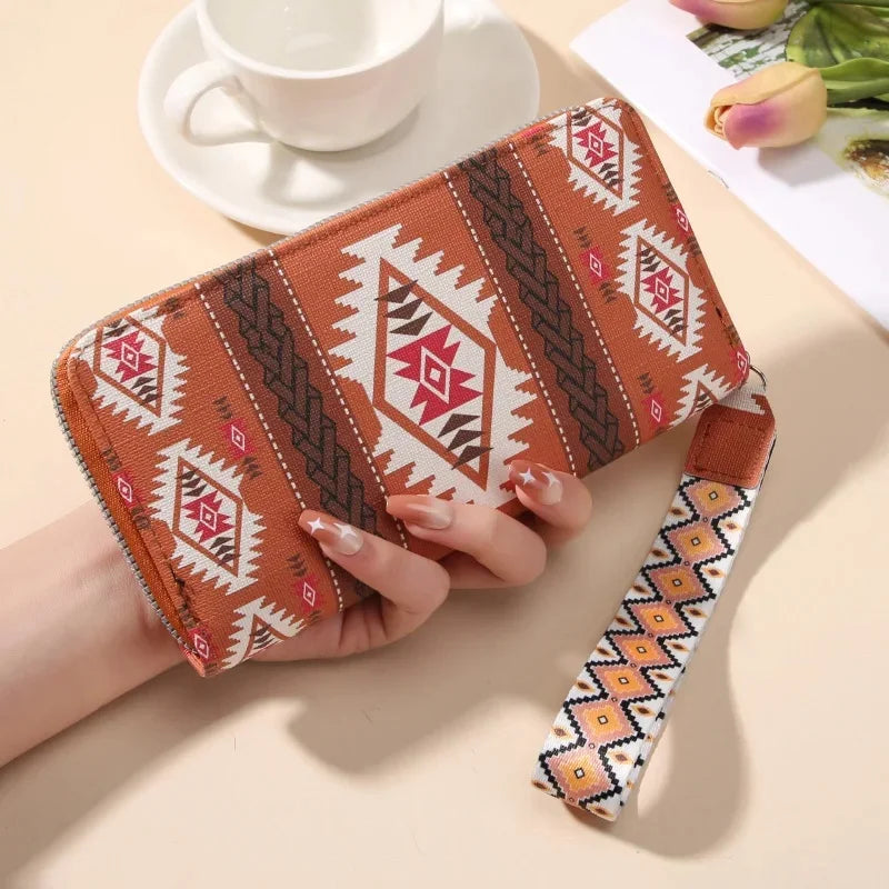 Vintage Damen Langbörse mit Geometrischem Muster – Doppeltes Fach & Große Kapazität | Koreanischer Stil Handy & Münzgeldbörse Kaufschwan® Orange