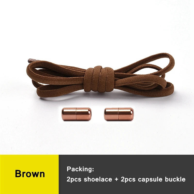 21 Farben No-Tie Schnürsenkel – Elastische Laces mit Rundem Metallverschluss | Schnelle Slip-On Sneaker Laces für Damen & Herren, 1 Paar Kaufschwan® Braun 100cm