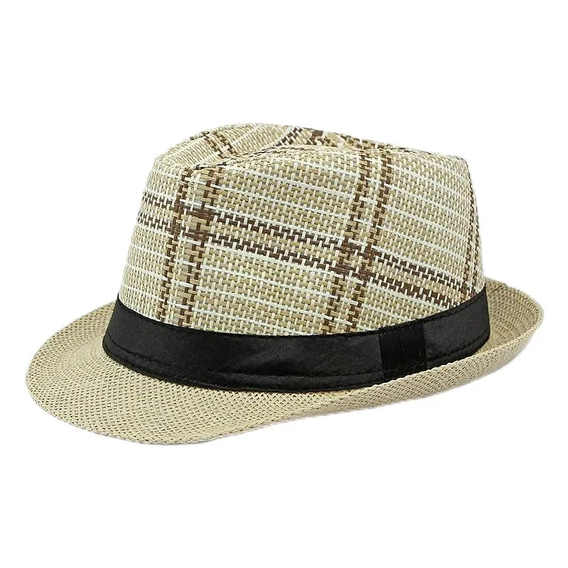 Retro Sonnenhut – Britischer Top Hat Stil, Geometrischer Strohhut mit Gürtel, Unisex Strand & Partner Fedoras