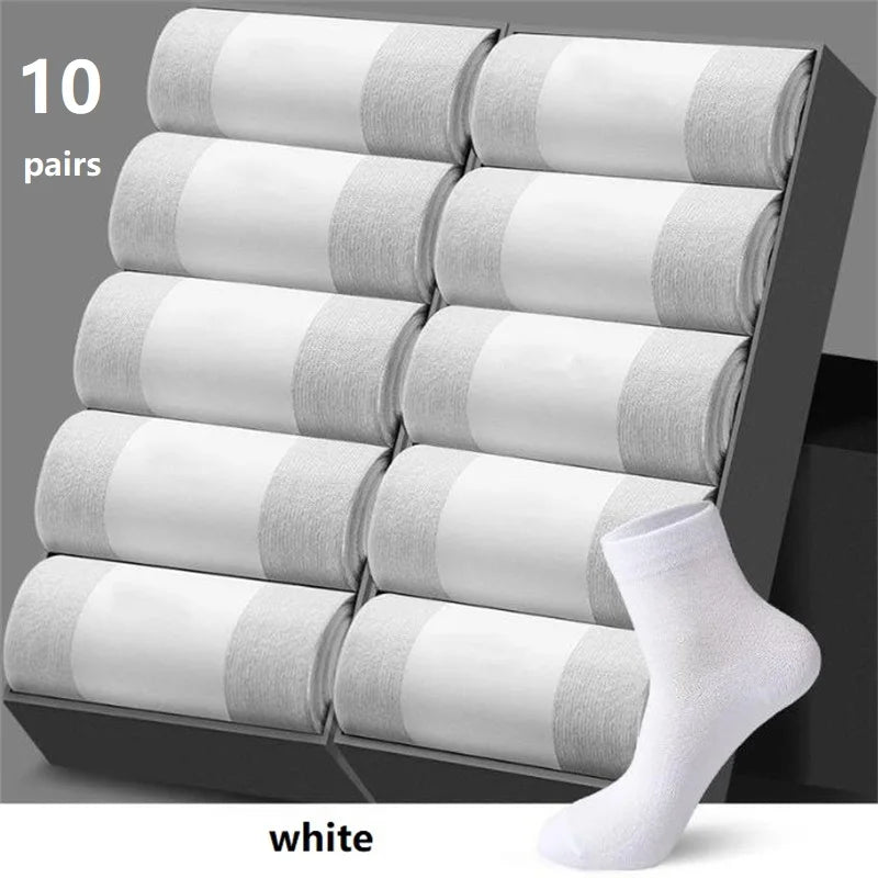 Herren Baumwoll-Mischung Schwarze Businesssocken | Weiche Atmungsaktive Socken für Sommer & Winter | Plus Size Verfügbar | 1/5/10 Paare Kaufschwan® 10 Paare Weiß