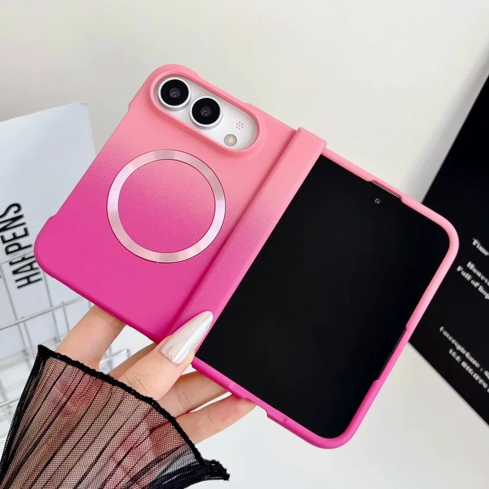 Magnetische Schutzhülle mit Farbverlauf für iPhone Duo Ultra 18 Fold – MagSafe-Kompatible Matte Hart-PC-Hülle mit Scharnierschutz Kaufschwan® Rosérosa iPhone Duo