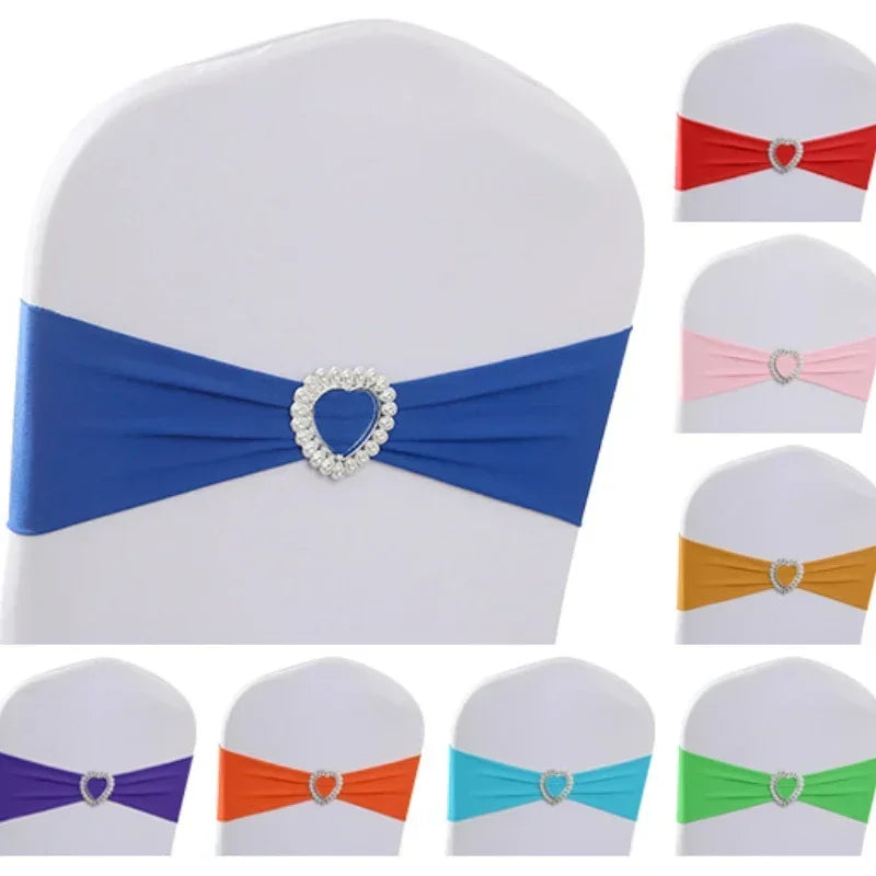 Stuhlschleifen aus Spandex mit Herzschnalle – Hochzeits- & Party Dekoration (10/50/100 Stück Set) Kaufschwan®