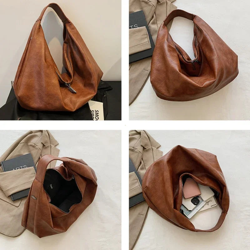 Große Schwarze Schultertasche für Damen – Hobo Shopper Tote | Weiche Leder Umhängetasche für Reisen & Alltag Kaufschwan®