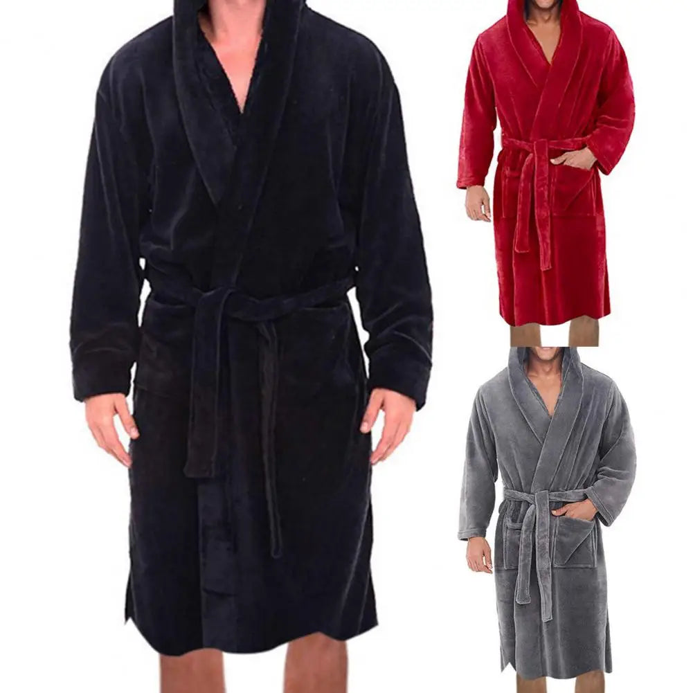 Herren Bademantel mit Kapuze aus Flanell – Warmer Morgenmantel mit Gürtel & Taschen, Weicher Schlafanzug für Zuhause Kaufschwan®