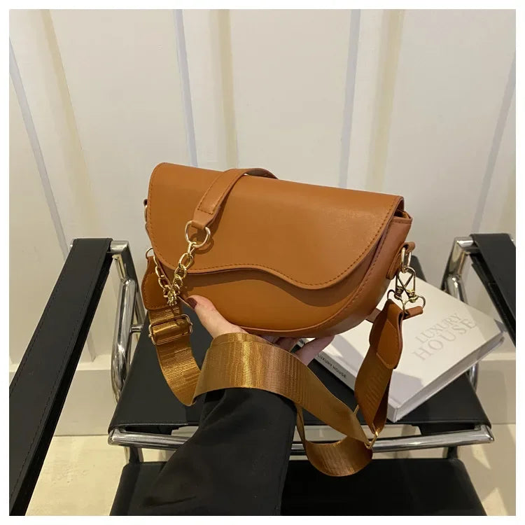 Damen Vintage Doppelriemen Schultertasche – Einfarbige PU Leder Crossbody Handtasche & Geldbörse