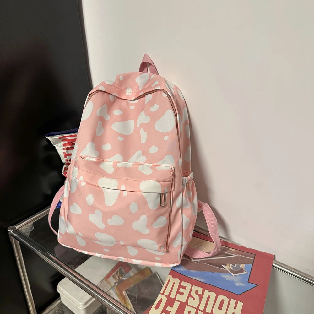 Rucksack mit Kuhmuster für Damen | Leichter & Vielseitiger Studenten-Rucksack | Gymnasium & Alltag Kaufschwan® Rosa