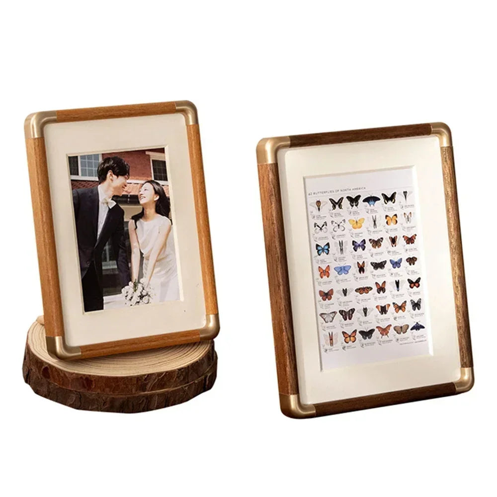 Massivholz Walnuss Bilderrahmen – Vintage Tischdekoration mit Messing Detail Kaufschwan®