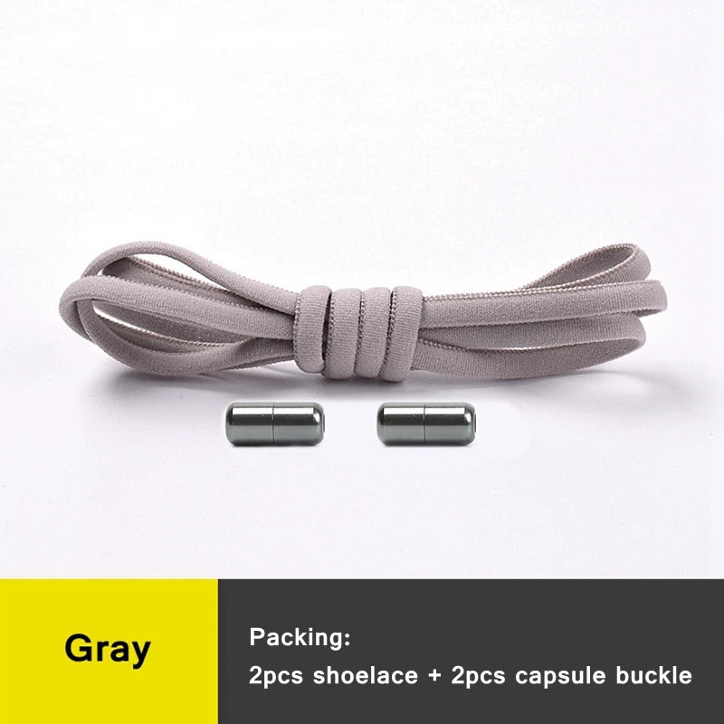 21 Farben No-Tie Schnürsenkel – Elastische Laces mit Rundem Metallverschluss | Schnelle Slip-On Sneaker Laces für Damen & Herren, 1 Paar Kaufschwan® Grau 100cm