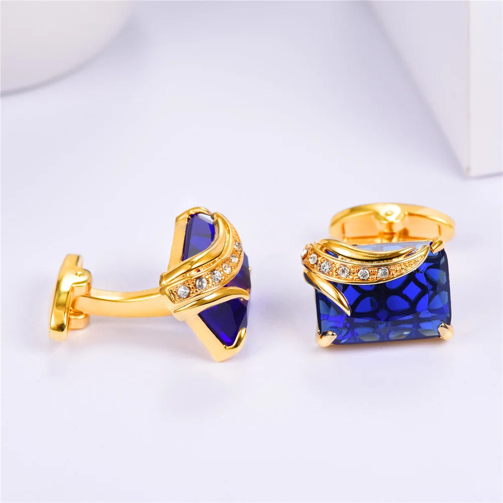 Rechteckige Herren Manschettenknöpfe mit Kristallstein – Rot, Blau & Schwarz | 14×19mm Österreichischer Kristall Luxus Schmuck Geschenk Kaufschwan®