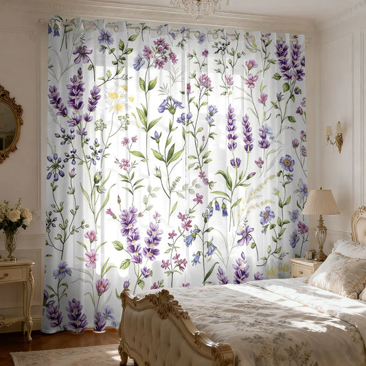 Lavendel Blumen Print Vorhang Isoliert für Wohnzimmer Schlafzimmer Dekoration 2 Stück/Set Kaufschwan®