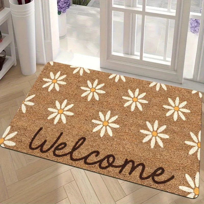 Willkommensmatte – Goldene Diamant Plüsch mit Blumenmuster, Maschinenwaschbar für Haustür & Veranda Kaufschwan®