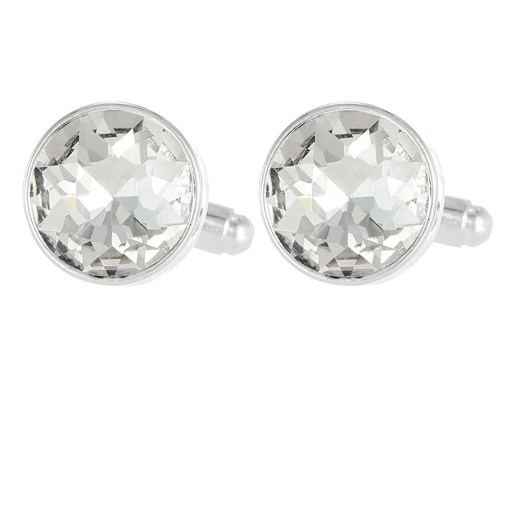 Herren Manschettenknöpfe mit Kristallstein – 18 Farben | Runde Elegante Ärmelknöpfe für Business, Hochzeit & Feier Kaufschwan® Weiß