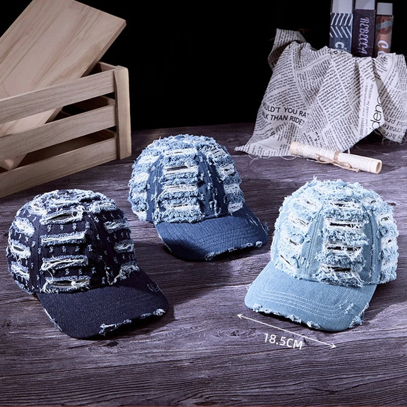 Distressed Denim Baseballkappe | Vintage Ripped Style Sonnenhut | Cool Hip Hop Snapback Caps für Herren & Damen Kaufschwan®