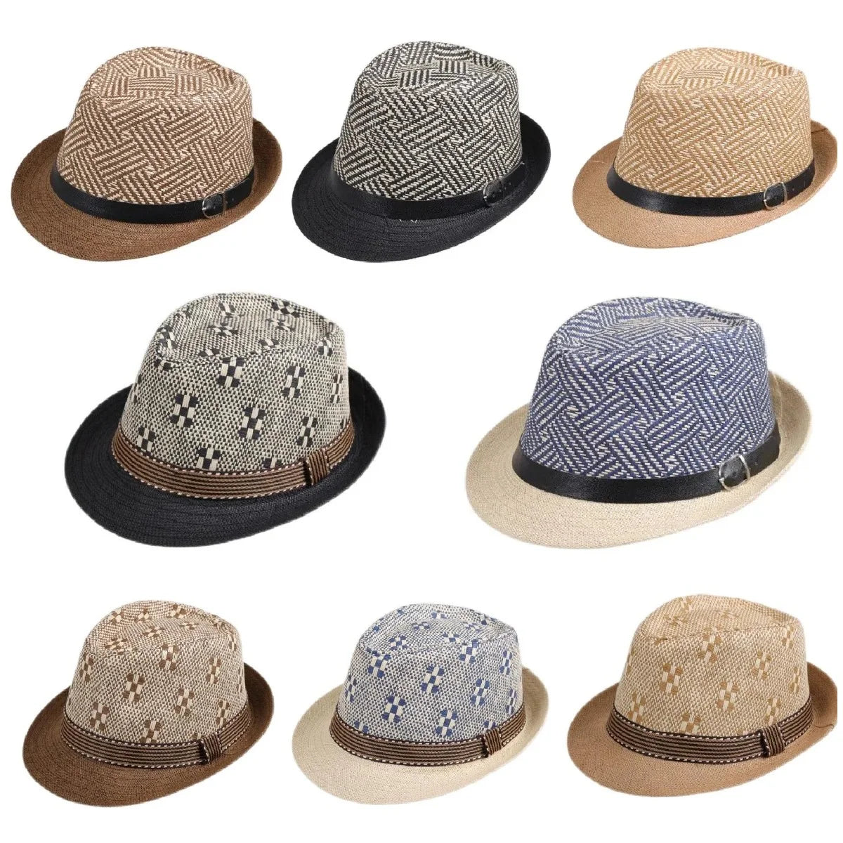Retro Sonnenhut – Britischer Top Hat Stil, Geometrischer Strohhut mit Gürtel, Unisex Strand & Partner Fedoras Kaufschwan®
