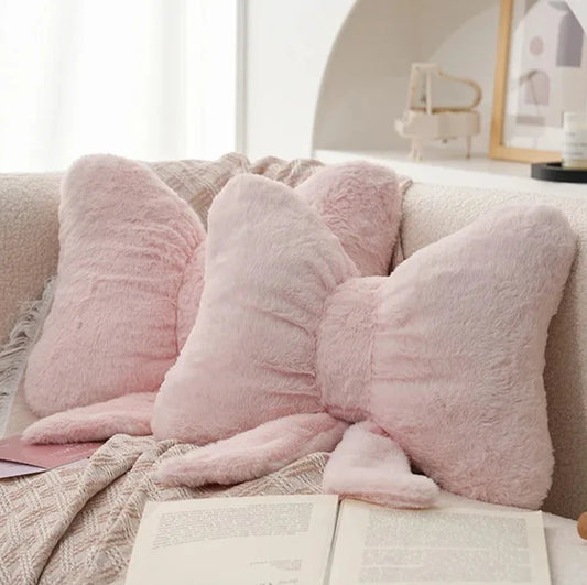 Rosa Schleifen Sofa-Kissen | Imitiertes Kaninchenfell Kissen | Bequeme Rückenlehne fürs Auto & Sofa | Ins Style Wohnkultur Kaufschwan® Rosa